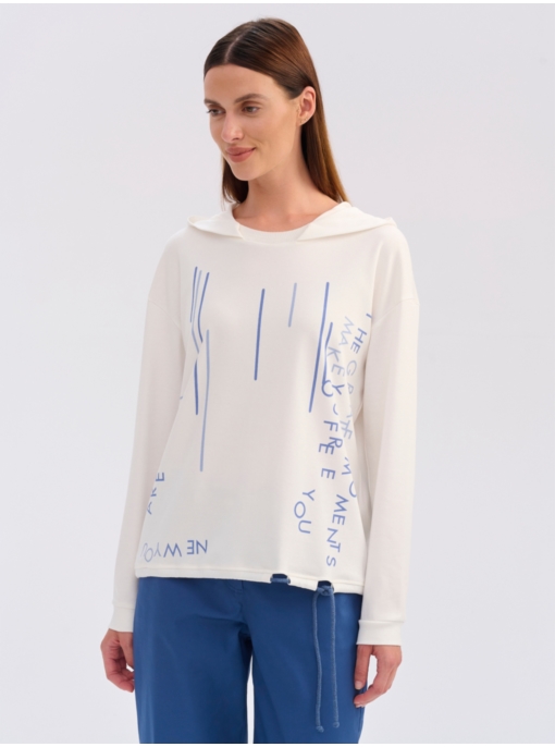 Bawełniana bluza damska z kapturem kremowa FN053-5-08 Feria